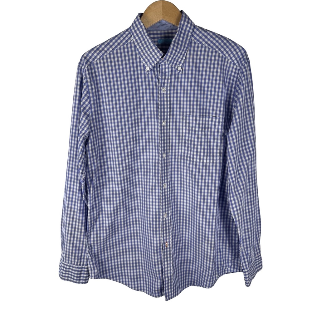 J.McLaughlin Shirt Mens L Blue White Gingham Cotton Button Down - Picture 3 of 8